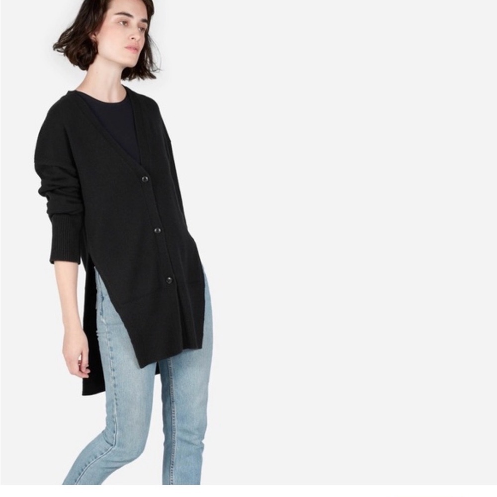 Everlane Black Wool Cashmere Longline Cardigan Minimalist Soft Girl Cozy Chic S